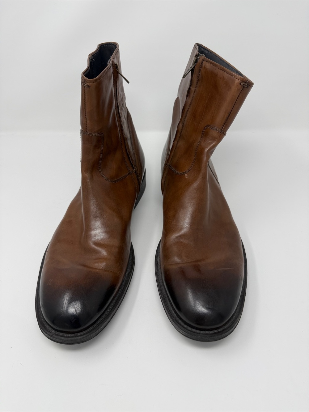 To Boot Men's Brown Leather Ankle Zip Boots with Darkened Toe